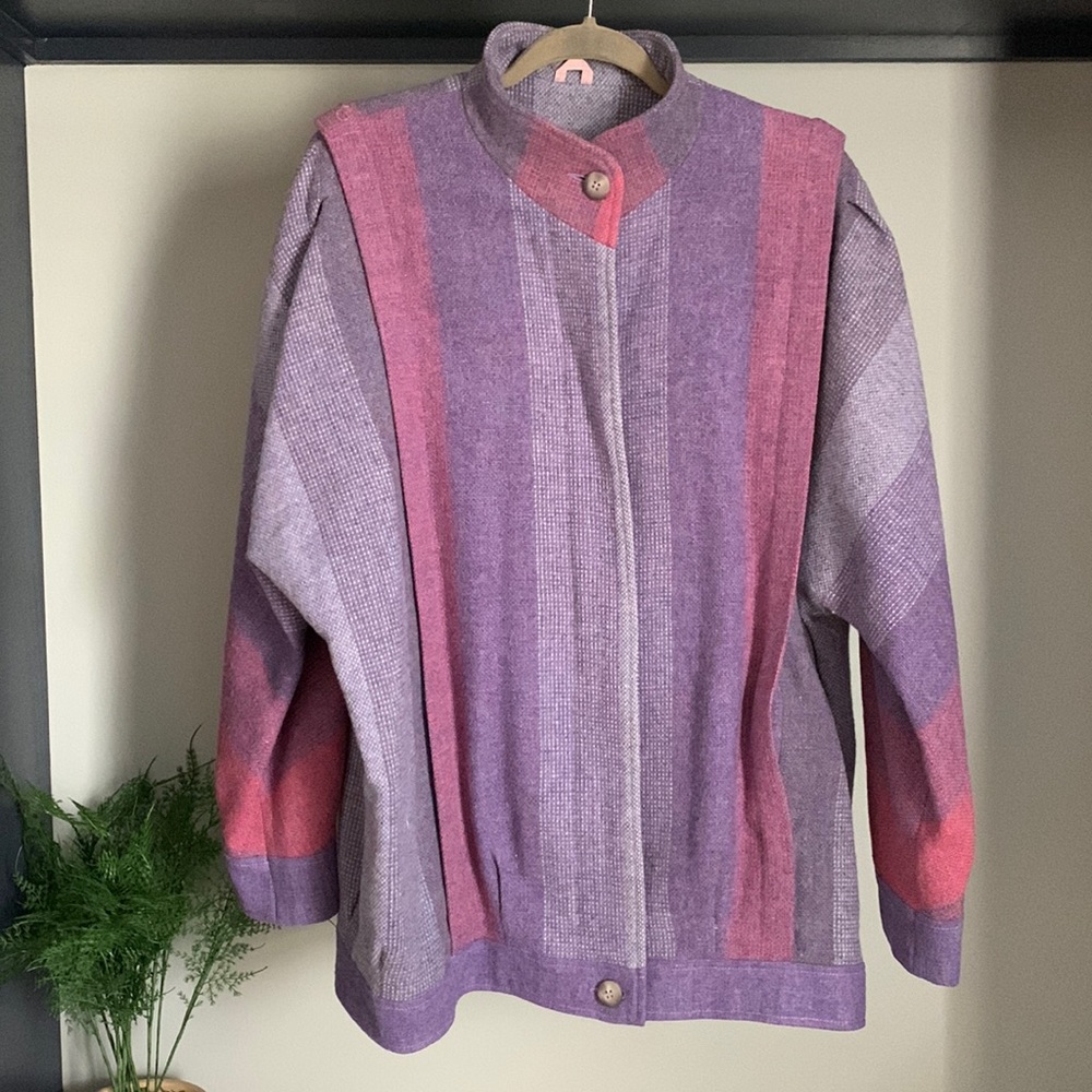 Avoca Collection Wicklow Ireland Vintage Pure Wool Jacket Pink & Purple Size XL